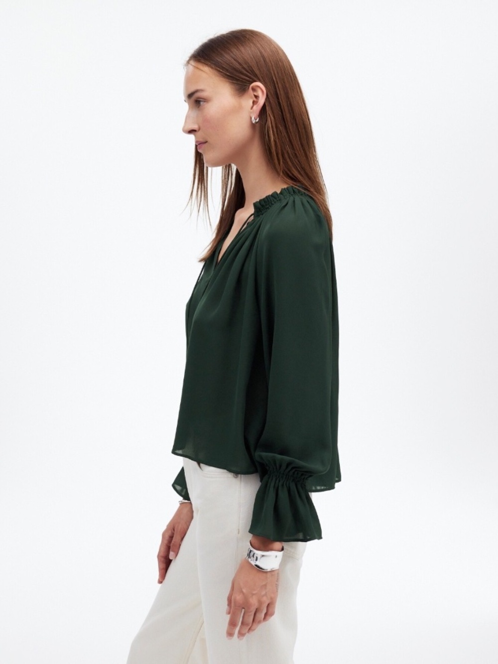 New MADEWELL Size M Long-Sleeve Tie-Neck Top in Luxury Forest $98 NT356 - Picture 5 of 7